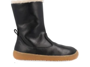 Bota barefoot mujer Coqueflex Sky negra — piel natural, forro borreguito y suela cero drop
