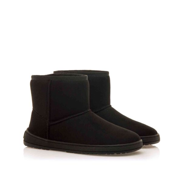 bota barefoot vegana mujer negra Mustang NUEZ tipo UGG vista lateral