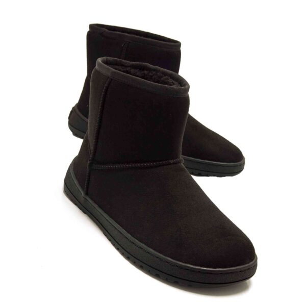bota barefoot vegana mujer negra Mustang NUEZ tipo UGG vista lateral