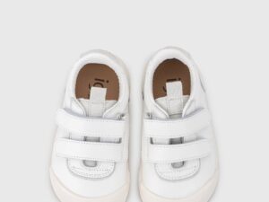 zapatillas barefoot respetuosas Igor Berlin White para niños y niñas vista superior, horma ancha y piel blanca
