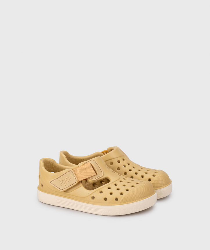 sandalias barefoot tipo zueco Igor Malibu amarillas niños