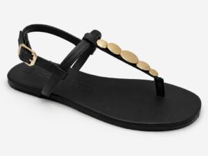 Sandalia barefoot de dedo mujer Coqueflex 1571 negra con detalle joya y cierre de hebilla
