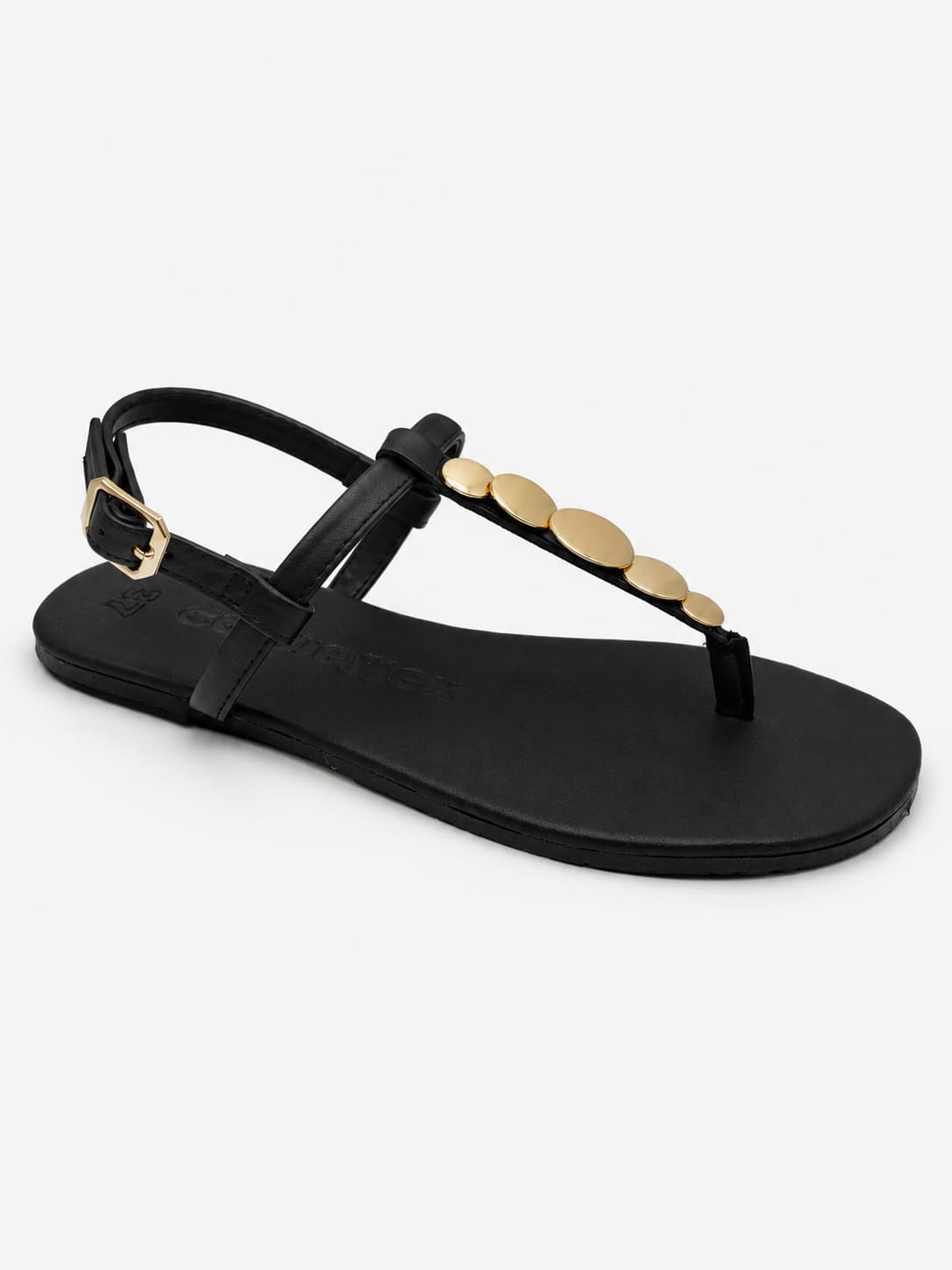 Sandalia barefoot de dedo mujer Coqueflex 1571 negra con detalle joya y cierre de hebilla