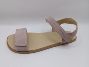 Sandalia barefoot mujer Flexinens serraje color arce rosa palo con velcro ajustable