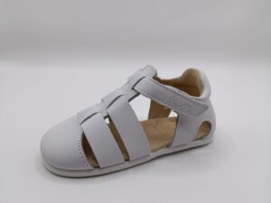 Sandalia cangrejera barefoot niño Flexinens blanca de piel con cierre de velcro flexible