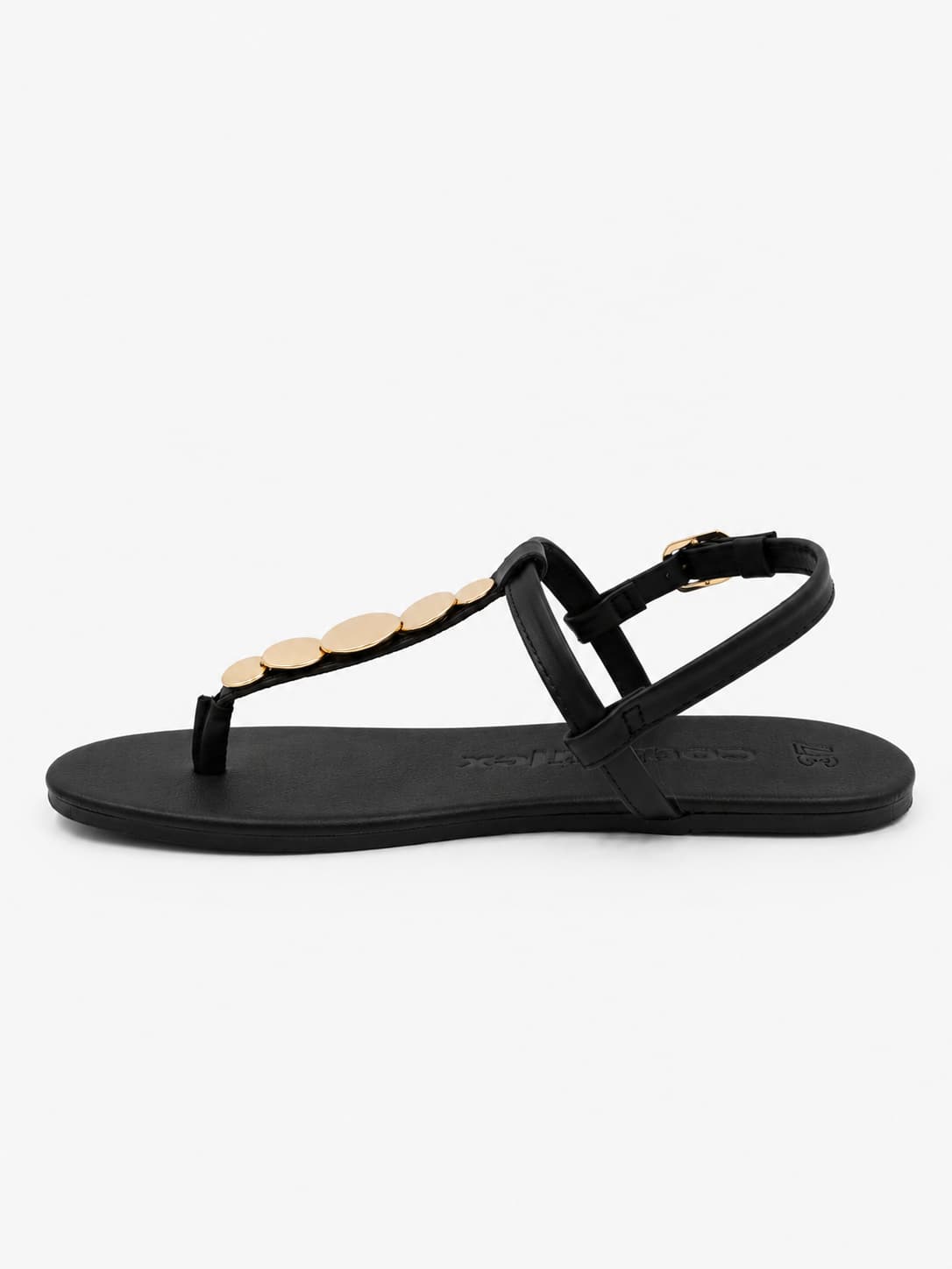 Sandalia barefoot de dedo mujer Coqueflex 1571 negra con detalle joya y cierre de hebilla