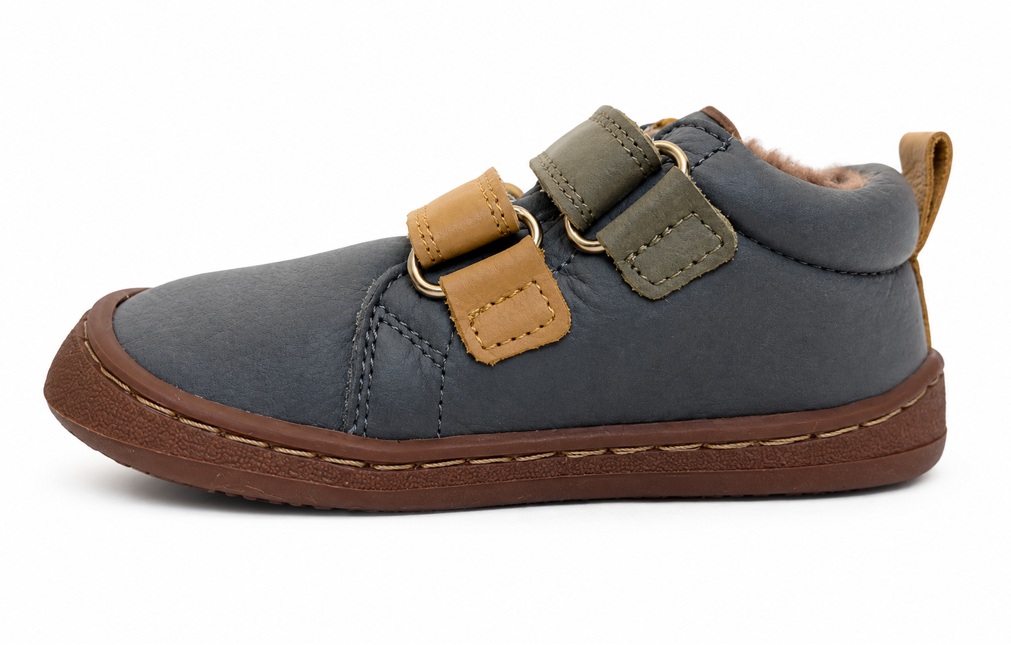 Zapato barefoot infantil 9010-R Flexi Nens gris con velcro y suela flexible marrón vista lateral