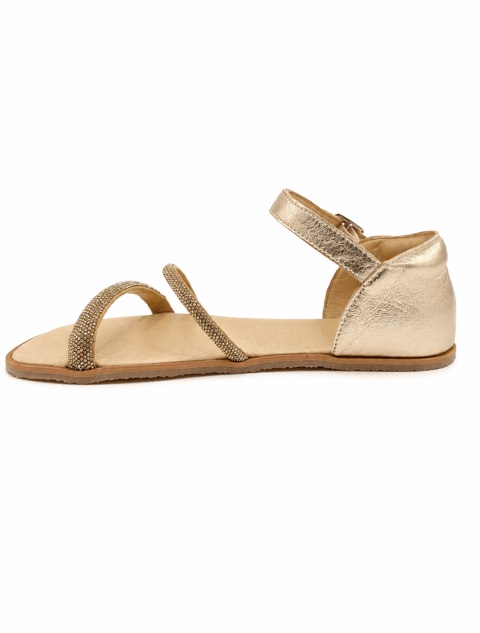 Sandalia barefoot elegante Flexi Nens Cava color cava de piel con doble tira brillante y cierre de hebilla