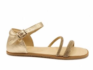Sandalia barefoot Flexi Nens modelo Cava color cava en piel elegante con hebilla y dos tiras de brillo en el empeine