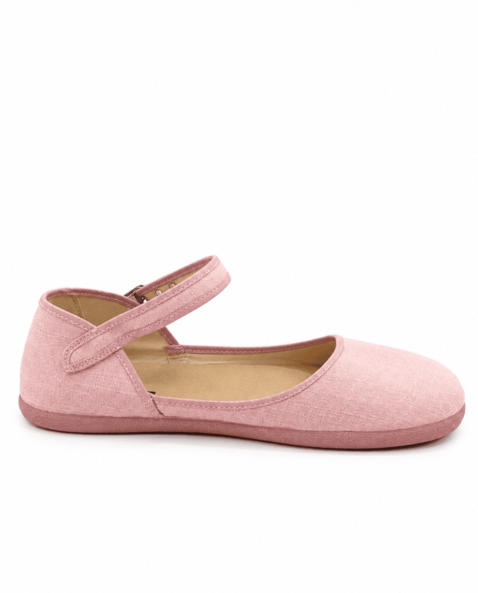 Mercedita barefoot rosa Batilas para mujer con cierre de hebilla y suela flexible.