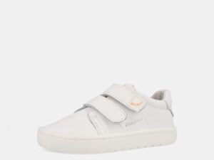 blanditos-by-crios-atenas-zapatilla-barefoot-piel-blanca-doble-velcro-perspectiva.jpg Calzado respetuoso infantil Blanditos by Crio's Atenas de piel blanca con doble velcro, vista en perspectiva.