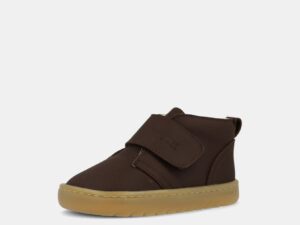 Zapato barefoot infantil Blanditos by Crios Ottawa Marrón de piel con forro de borreguito, vista frontal lateral.