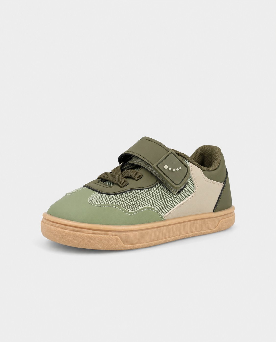 Vista frontal del zapato barefoot infantil vegano Blanditos by Crios Platy en color verde.