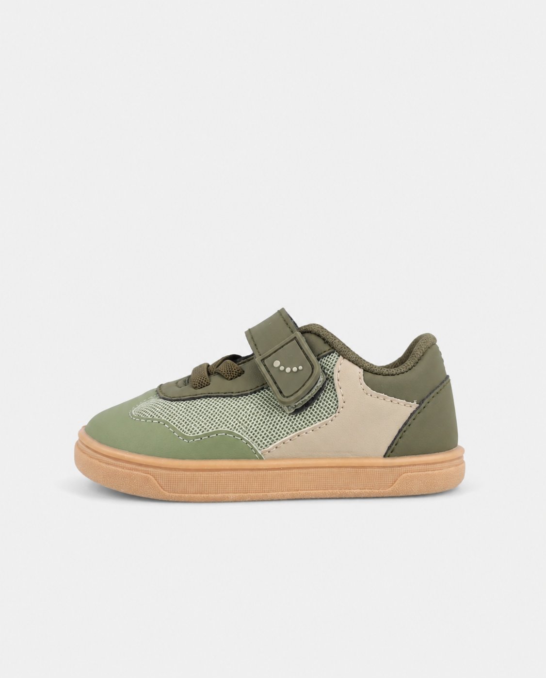 Vista lateral del zapato barefoot infantil vegano Blanditos by Crios Platy en color verde.