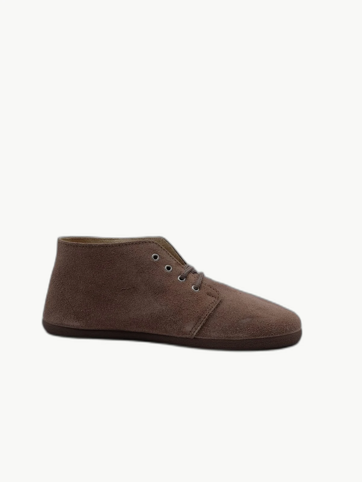 Botín barefoot mujer en taupe, perfil lateral completo