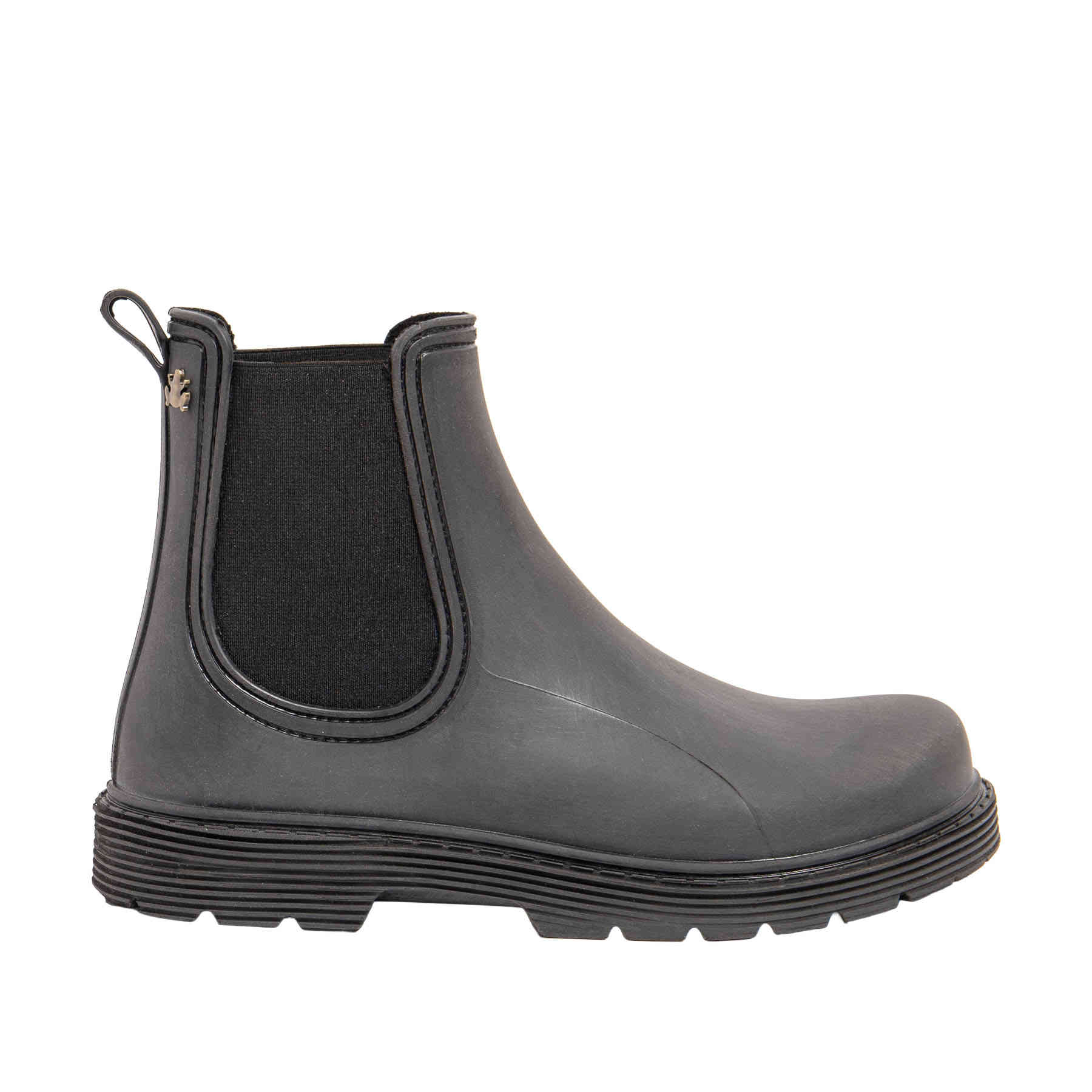 Vista lateral del botín de agua barefoot El Naturalista Chuva Rubber Black.