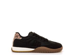 Zapatilla retro barefoot vegana Mustang Free color negro con detalle leopardo - vista lateral