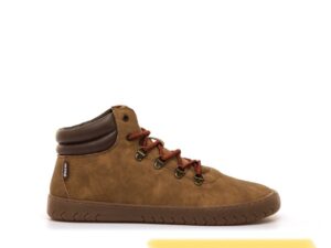 Botín barefoot vegano Mustang Free estilo trekking color camel con cordones - vista lateral