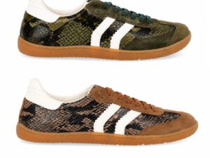 Zapatilla barefoot para mujer Coqueflex Trick en colores verde y marrón
