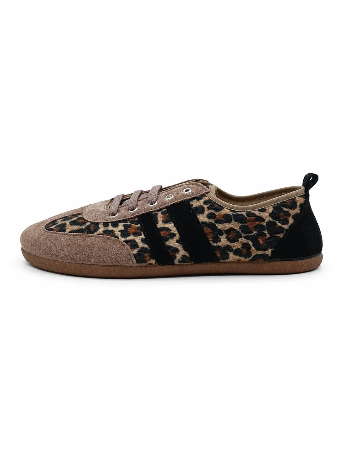 apatillas barefoot Batilas de mujer en estampado leopardo (animal print), serraje y textil, suela flexible de 5 mm y cero drop, vista lateral