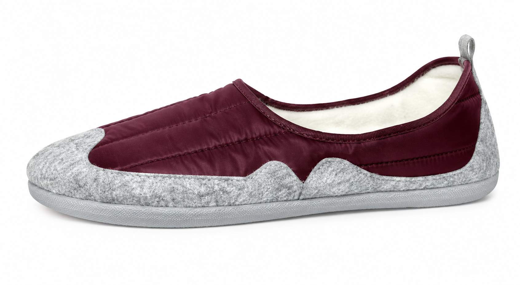 Zapatillas de casa barefoot Batilas burdeos con fieltro gris y suela flexible de 5 mm