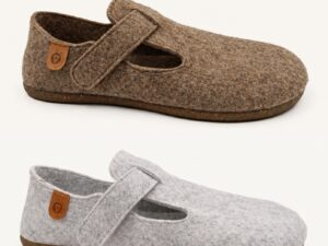 Zapatillas de casa barefoot mujer Vivant de fieltro gris y marrón