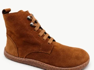 Bota barefoot Vivant 2763 Liken de serraje marrón, vista lateral con cordones y suela fina.