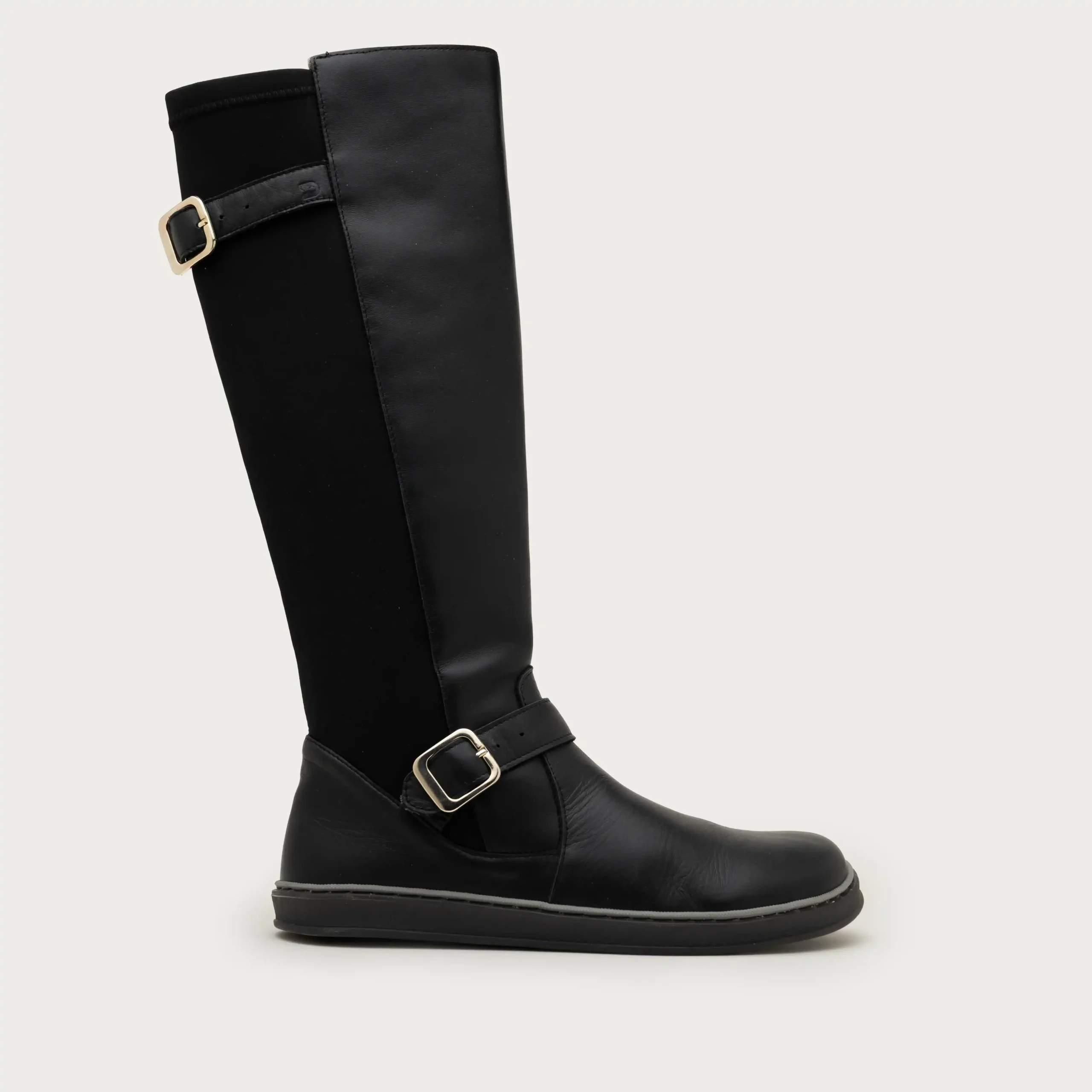 Botas altas barefoot mujer Coqueflex Noria Black — piel de vacuno, cero drop y puntera ancha